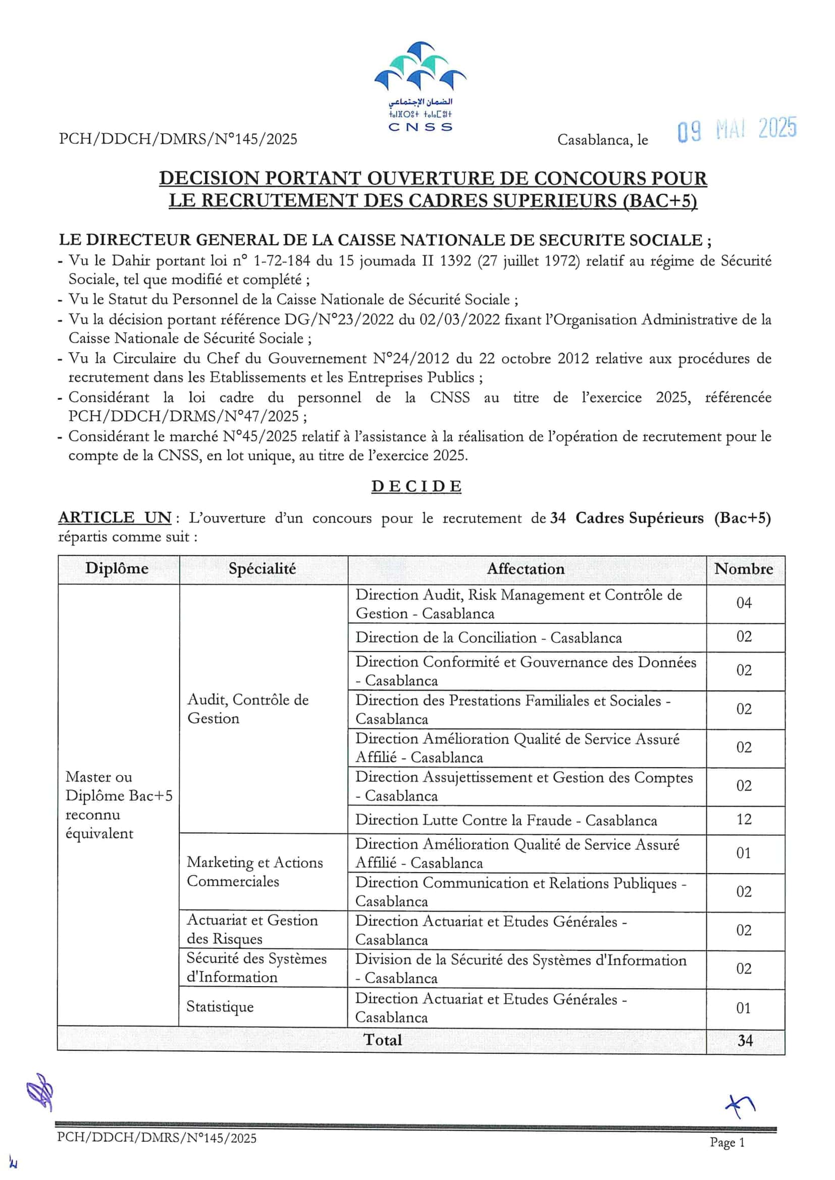 Concours de Recrutement CNSS 2025
