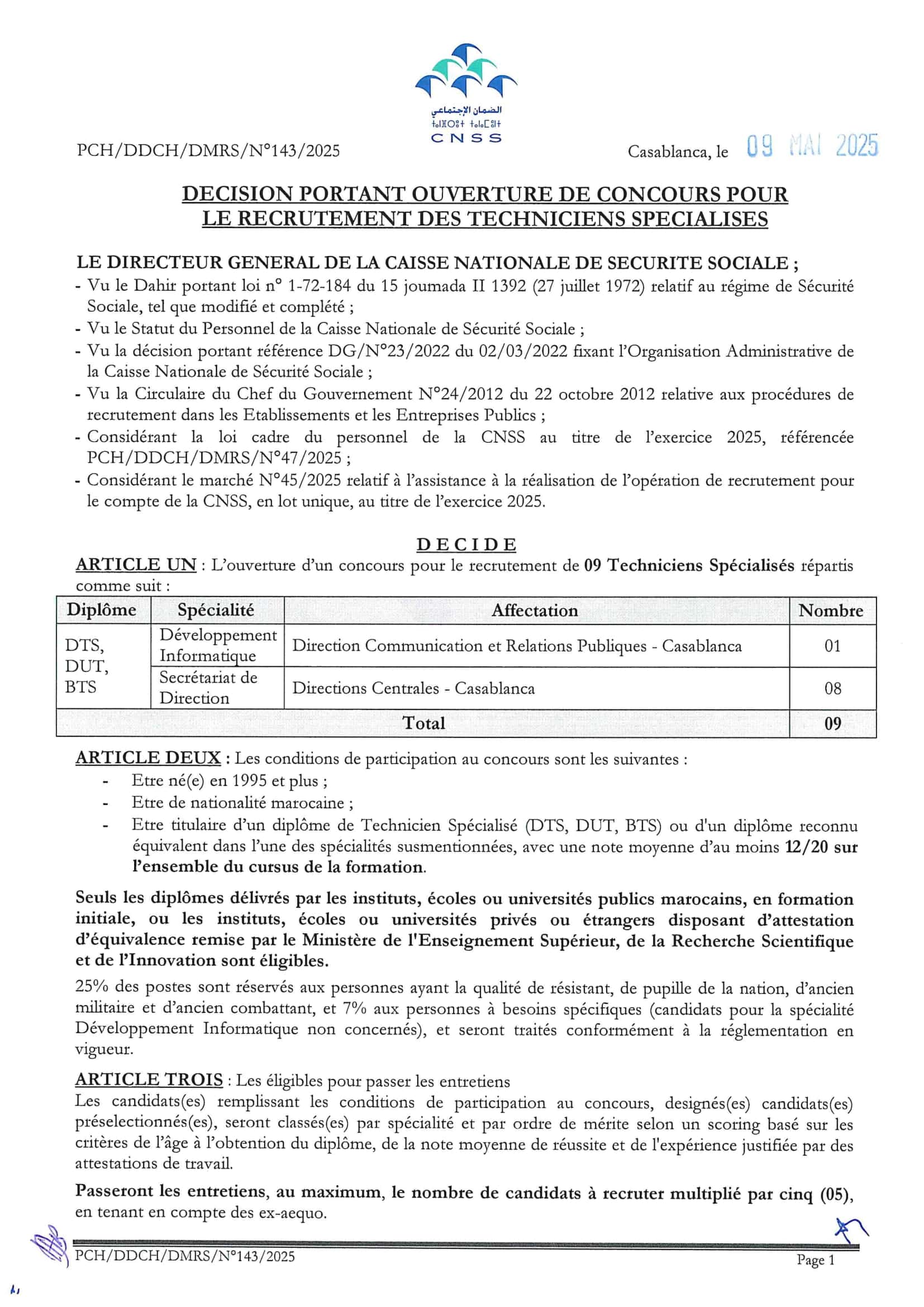 Concours de Recrutement CNSS 2025